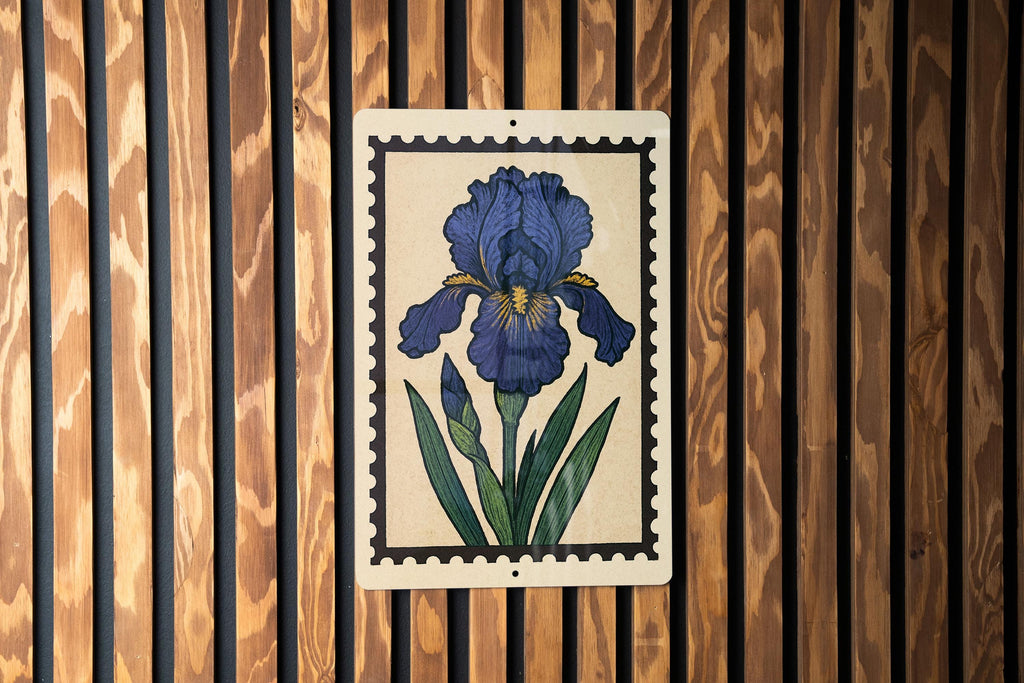 Bearded Iris Flower Metal Sign – Vintage Botanical Garden Wall Art, Rustic Floral Home Decor, Stamp Style Artwork — photo 4