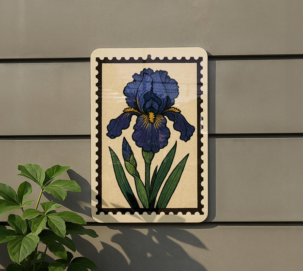 Bearded Iris Flower Metal Sign – Vintage Botanical Garden Wall Art, Rustic Floral Home Decor, Stamp Style Artwork — photo 5