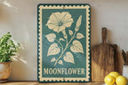 Moonflower Vine Metal Sign – Vintage Stamp Style Wall Art, Botanical Garden Decor, Outdoor Rustic Flower Plaque — photo 1