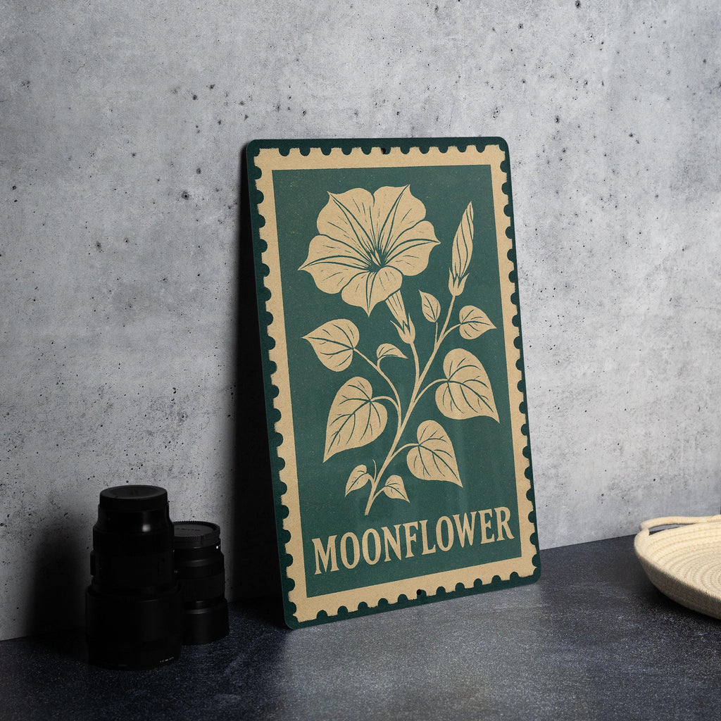 Moonflower Vine Metal Sign – Vintage Stamp Style Wall Art, Botanical Garden Decor, Outdoor Rustic Flower Plaque — photo 2