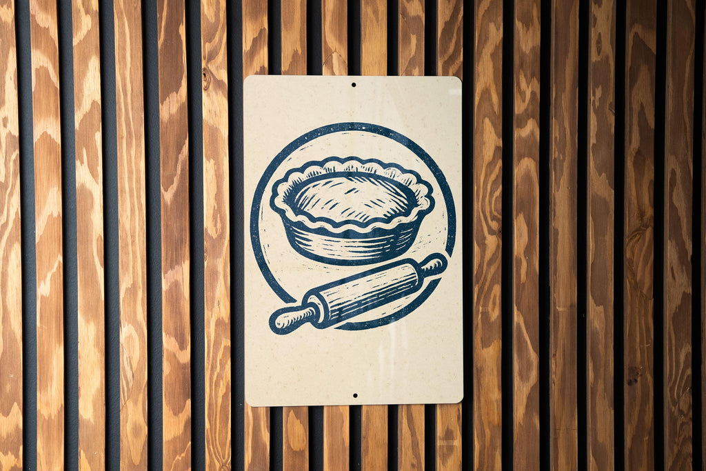 Vintage Pie Dish & Rolling Pin Metal Kitchen Sign – Rustic Baking Wall Decor, Farmhouse Stamp Style Artwork for Bakers — photo 1