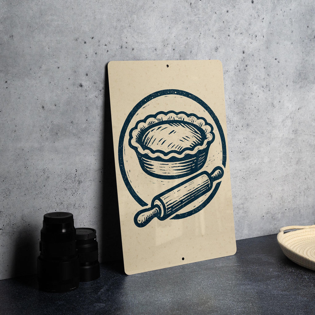 Vintage Pie Dish & Rolling Pin Metal Kitchen Sign – Rustic Baking Wall Decor, Farmhouse Stamp Style Artwork for Bakers — photo 2
