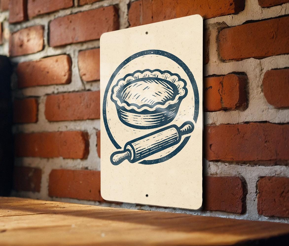 Vintage Pie Dish & Rolling Pin Metal Kitchen Sign – Rustic Baking Wall Decor, Farmhouse Stamp Style Artwork for Bakers — photo 3