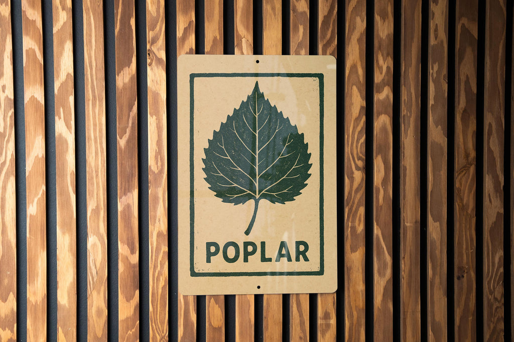 Poplar Leaf Metal Sign – Rustic Stamp Style Wall Art for Cabin, Nature Decor, Outdoor Lodge or Woodland Home Gift — photo 1