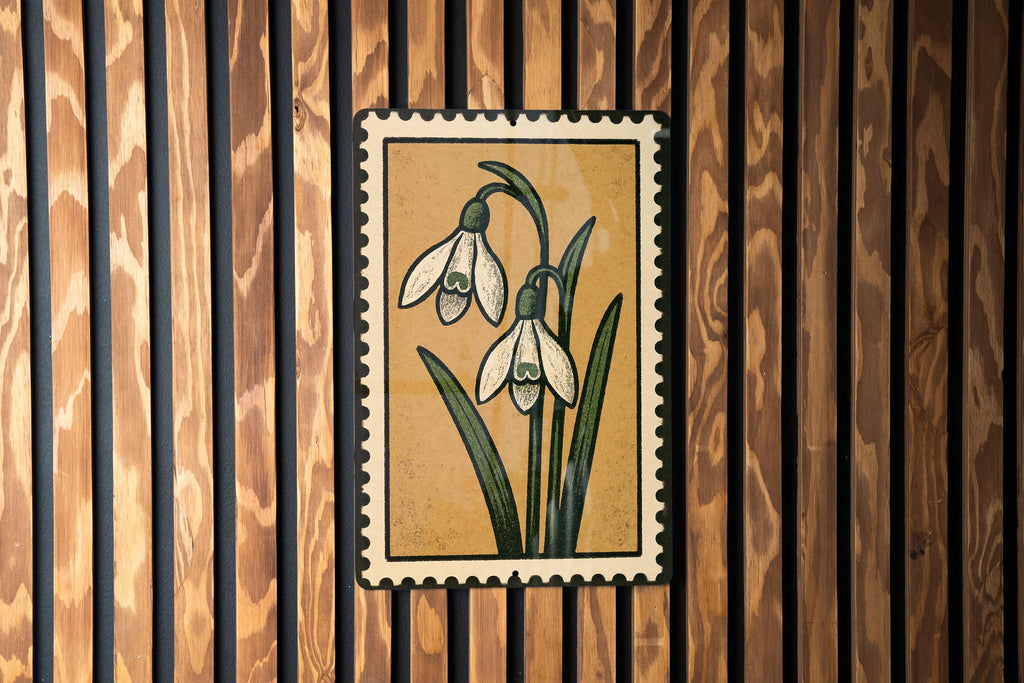 Snowdrop Pair Metal Sign – Vintage Botanical Stamp Style Wall Art, Rustic Floral Home Decor, Garden Lover Gift — photo 3