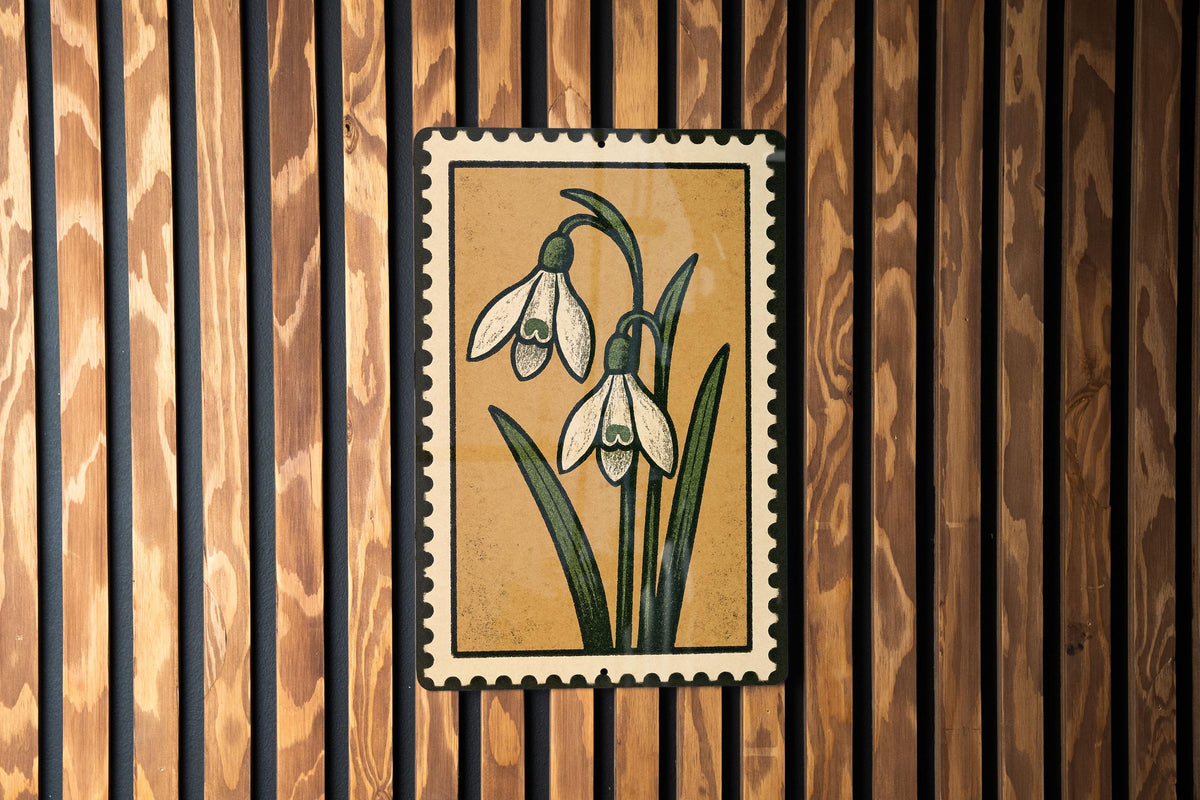 Snowdrop Pair Metal Sign – Vintage Botanical Stamp Style Wall Art, Rustic Floral Home Decor, Garden Lover Gift — photo 3