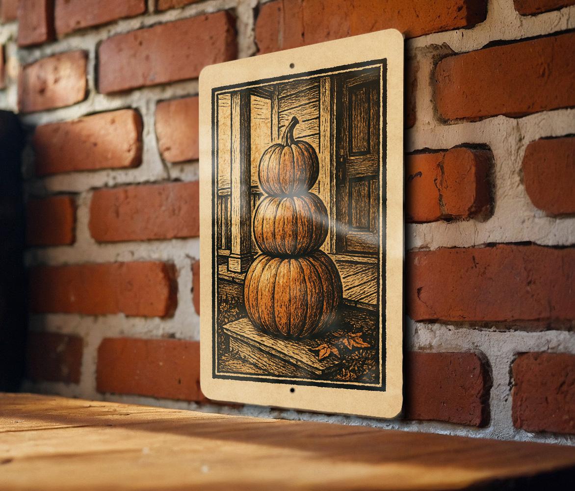 Stacked Pumpkins Porch Metal Sign – Rustic Fall Decor, Vintage Stamp Style Autumn Wall Art for Farmhouse or Front Door — photo 1
