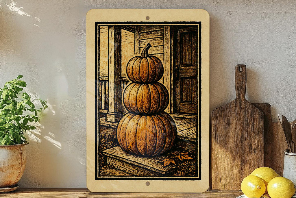 Stacked Pumpkins Porch Metal Sign – Rustic Fall Decor, Vintage Stamp Style Autumn Wall Art for Farmhouse or Front Door — photo 2
