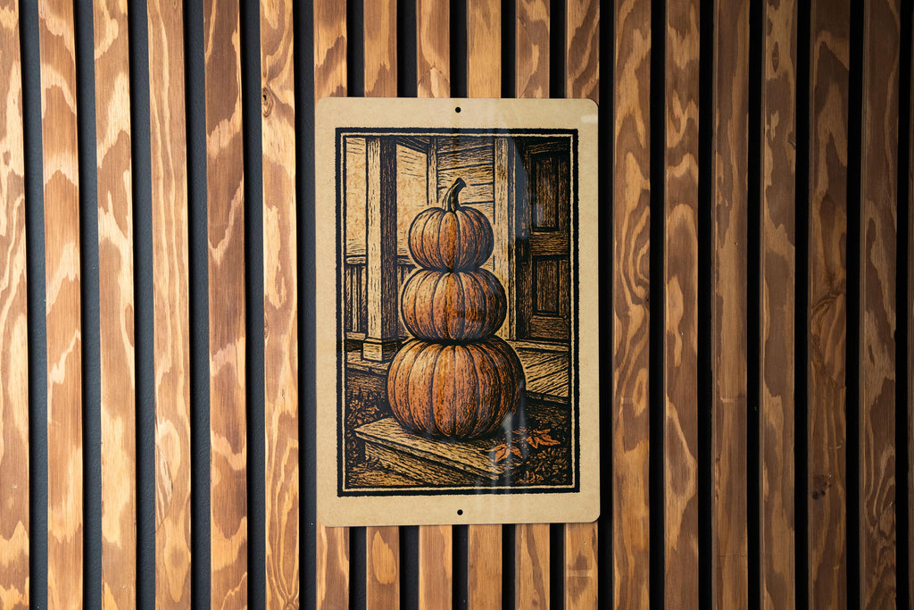 Stacked Pumpkins Porch Metal Sign – Rustic Fall Decor, Vintage Stamp Style Autumn Wall Art for Farmhouse or Front Door — photo 3