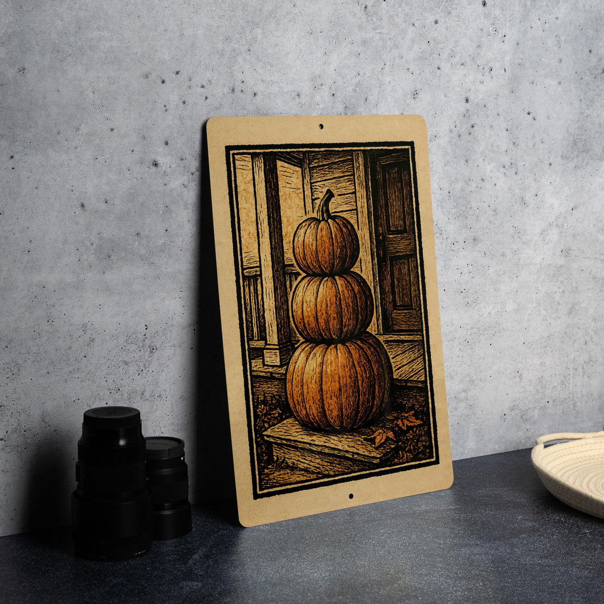Stacked Pumpkins Porch Metal Sign – Rustic Fall Decor, Vintage Stamp Style Autumn Wall Art for Farmhouse or Front Door — photo 4