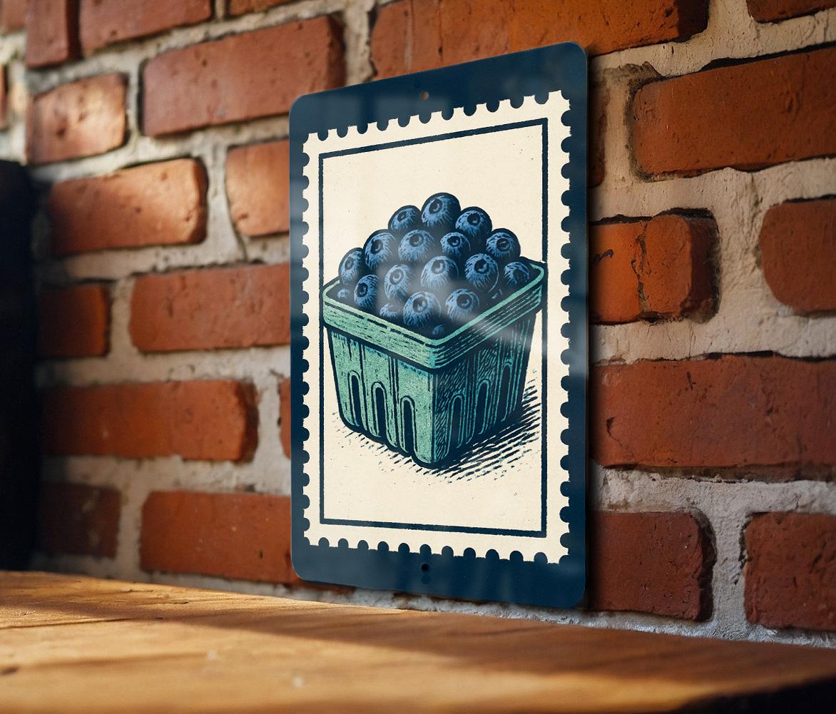 Blueberry Berry Basket Metal Sign – Vintage Farmhouse Kitchen Wall Art, Rustic Stamp Style Fruit Decor for Pantry or Garden — photo 3