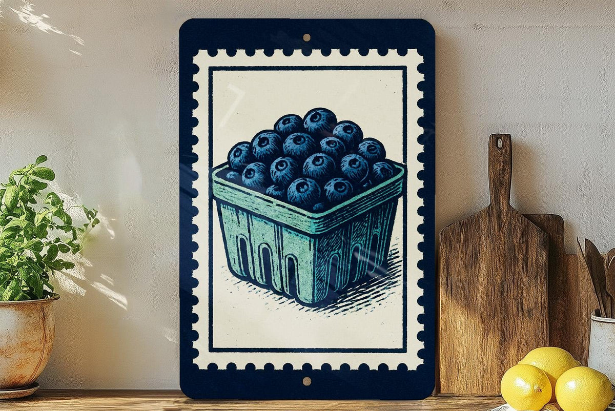 Blueberry Berry Basket Metal Sign – Vintage Farmhouse Kitchen Wall Art, Rustic Stamp Style Fruit Decor for Pantry or Garden — photo 4