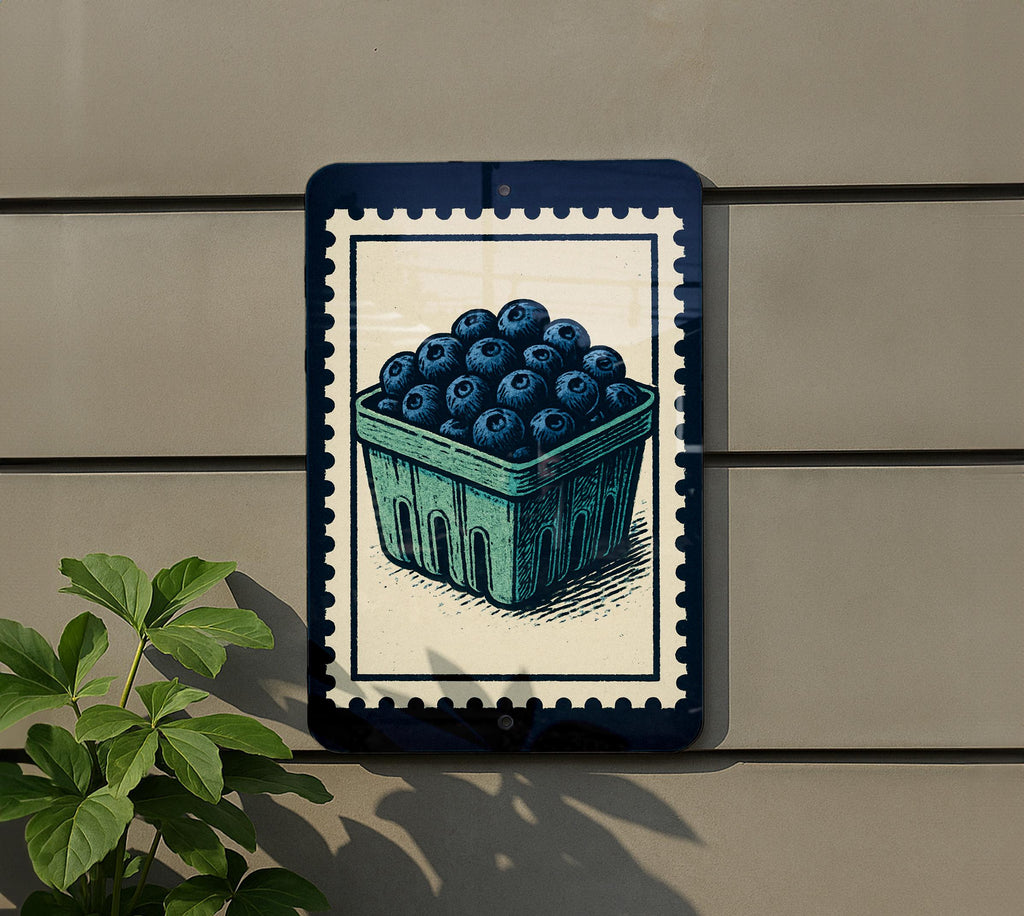 Blueberry Berry Basket Metal Sign – Vintage Farmhouse Kitchen Wall Art, Rustic Stamp Style Fruit Decor for Pantry or Garden — photo 5