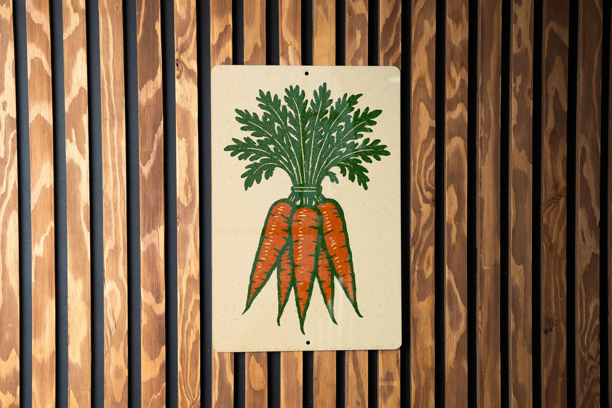 Rustic Carrot Bunch Metal Sign – Farmhouse Kitchen Decor, Vintage Vegetable Wall Art, Stamp Style Garden Produce Sign — photo 1