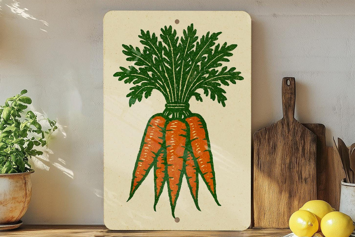 Rustic Carrot Bunch Metal Sign – Farmhouse Kitchen Decor, Vintage Vegetable Wall Art, Stamp Style Garden Produce Sign — photo 4