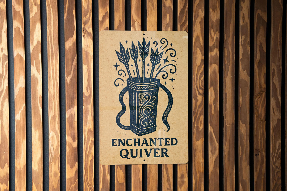 Enchanted Quiver & Arrows Metal Sign – Rustic Stamp Style Wall Art for Archery Lovers, Fantasy Decor, Outdoor Cabin Sign — photo 3