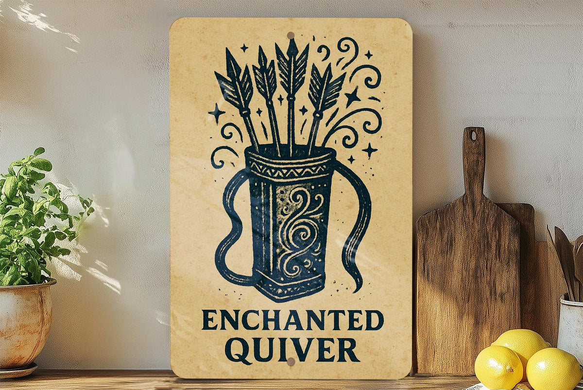Enchanted Quiver & Arrows Metal Sign – Rustic Stamp Style Wall Art for Archery Lovers, Fantasy Decor, Outdoor Cabin Sign — photo 4