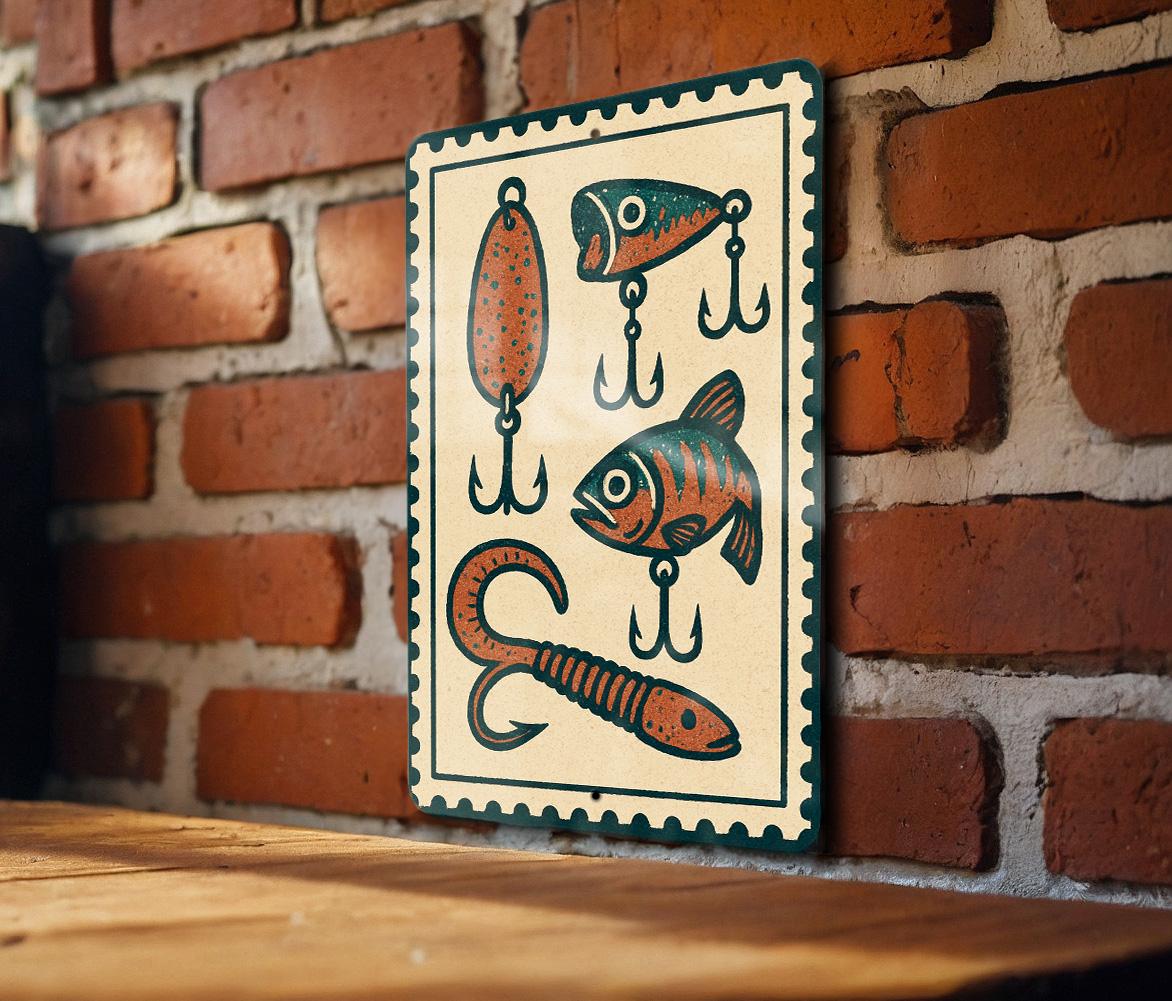 Vintage Fishing Lure Metal Sign – Rustic Stamp Style Wall Art for Cabin, Man Cave, Lake House, Fisherman Gift Decor — photo 4