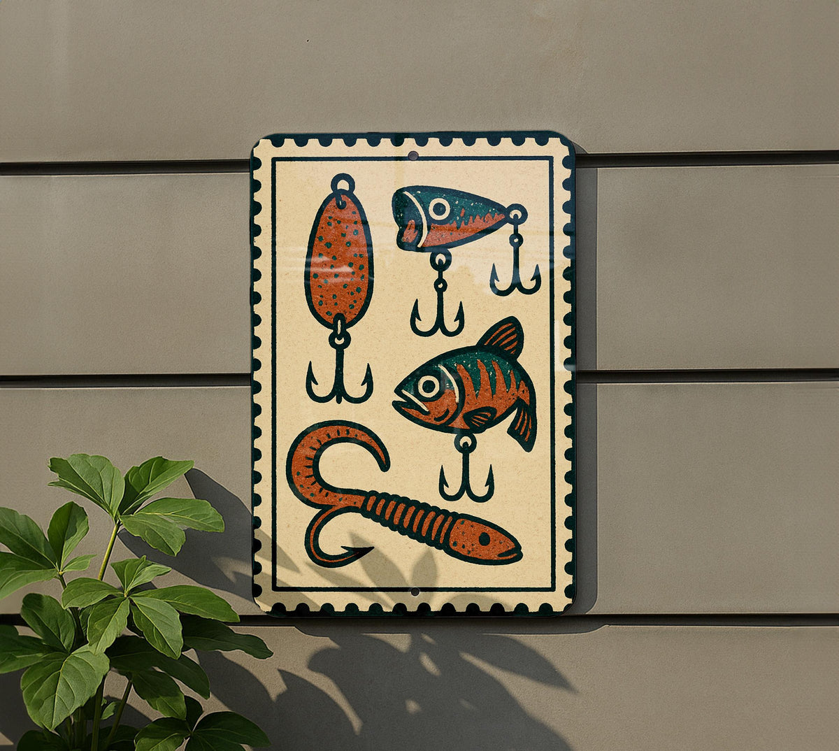 Vintage Fishing Lure Metal Sign – Rustic Stamp Style Wall Art for Cabin, Man Cave, Lake House, Fisherman Gift Decor — photo 5