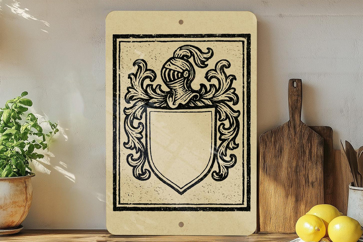 Custom Heraldic Crest Metal Sign – Vintage Blank Coat of Arms Wall Art, Rustic Family Emblem Stamp Style Decor — photo 4