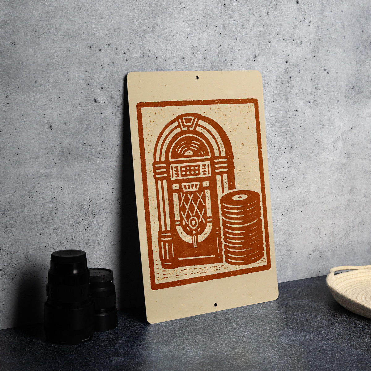 Retro Jukebox Vinyl Records Metal Sign – Vintage Stamp Style Wall Art for Music Room, Bar, Garage, or Man Cave Decor — photo 1