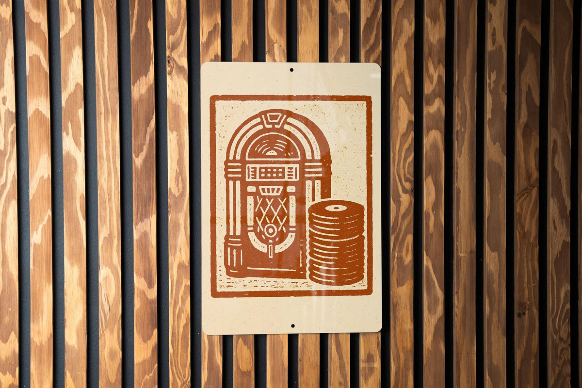 Retro Jukebox Vinyl Records Metal Sign – Vintage Stamp Style Wall Art for Music Room, Bar, Garage, or Man Cave Decor — photo 2