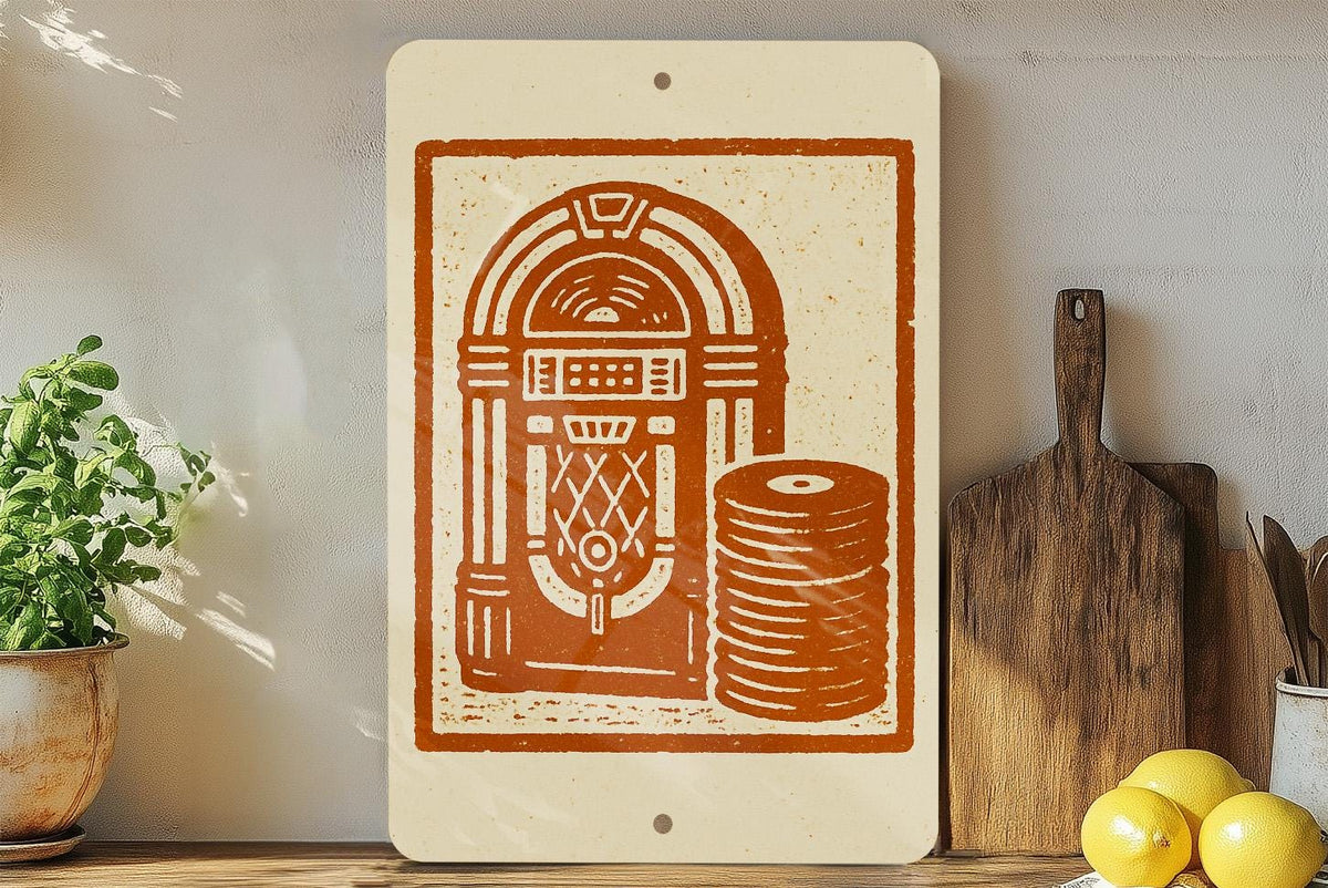 Retro Jukebox Vinyl Records Metal Sign – Vintage Stamp Style Wall Art for Music Room, Bar, Garage, or Man Cave Decor — photo 4