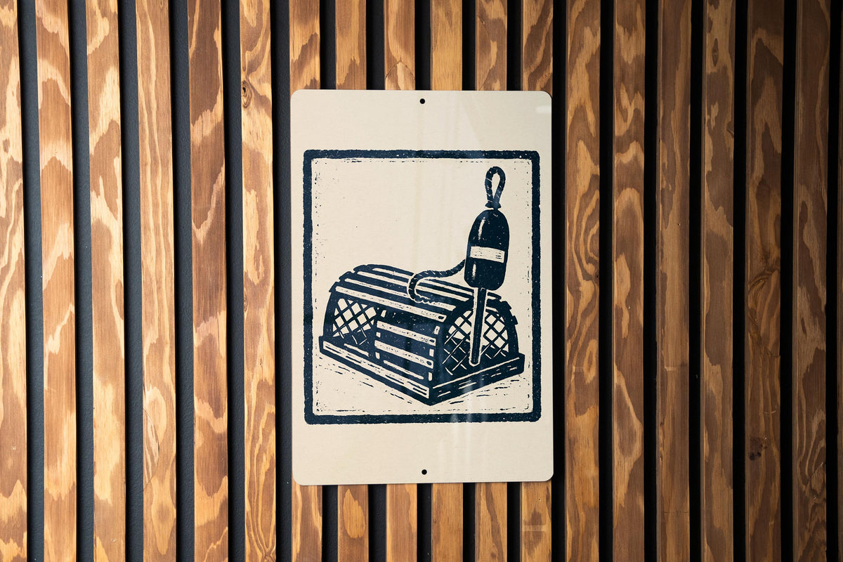 Lobster Trap & Buoy Metal Sign – Nautical Coastal Wall Art, Rustic Beach House Decor, Stamp Style Fishing Sign — photo 4