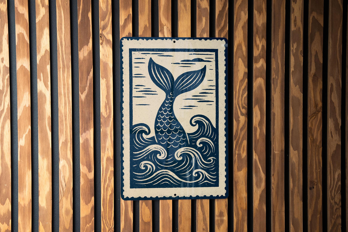 Mermaid Tail Metal Sign – Nautical Ocean Waves Wall Art, Coastal Beach House Decor, Rustic Sea Life Stamp Style Design — photo 4