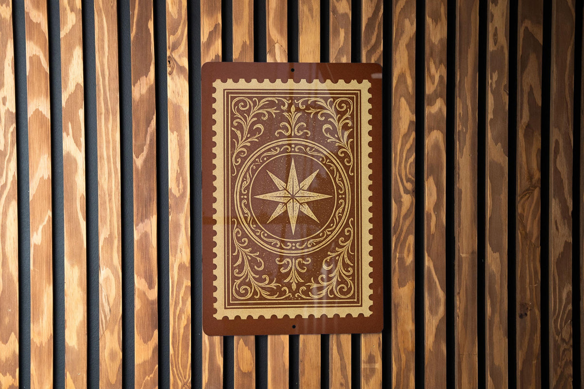 Ornate Tarot Card Back Metal Sign – Mystical Stamp Style Wall Art for Witchy Decor, Occult Aesthetic, Gothic Home Gift — photo 1