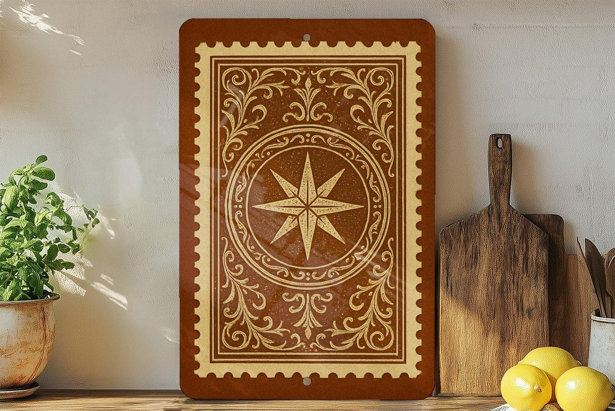Ornate Tarot Card Back Metal Sign – Mystical Stamp Style Wall Art for Witchy Decor, Occult Aesthetic, Gothic Home Gift — photo 3