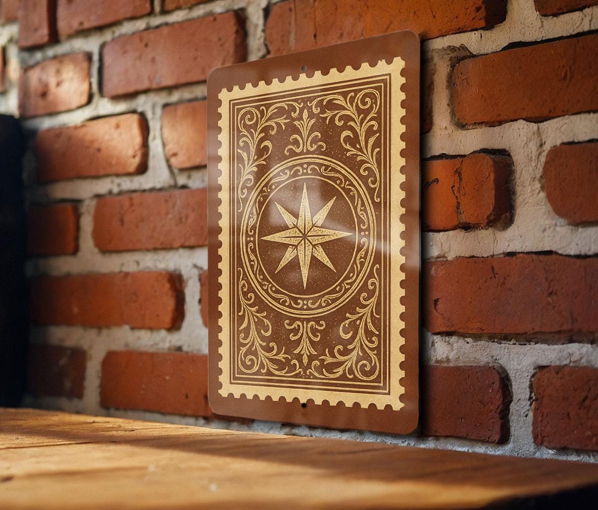 Ornate Tarot Card Back Metal Sign – Mystical Stamp Style Wall Art for Witchy Decor, Occult Aesthetic, Gothic Home Gift — photo 4