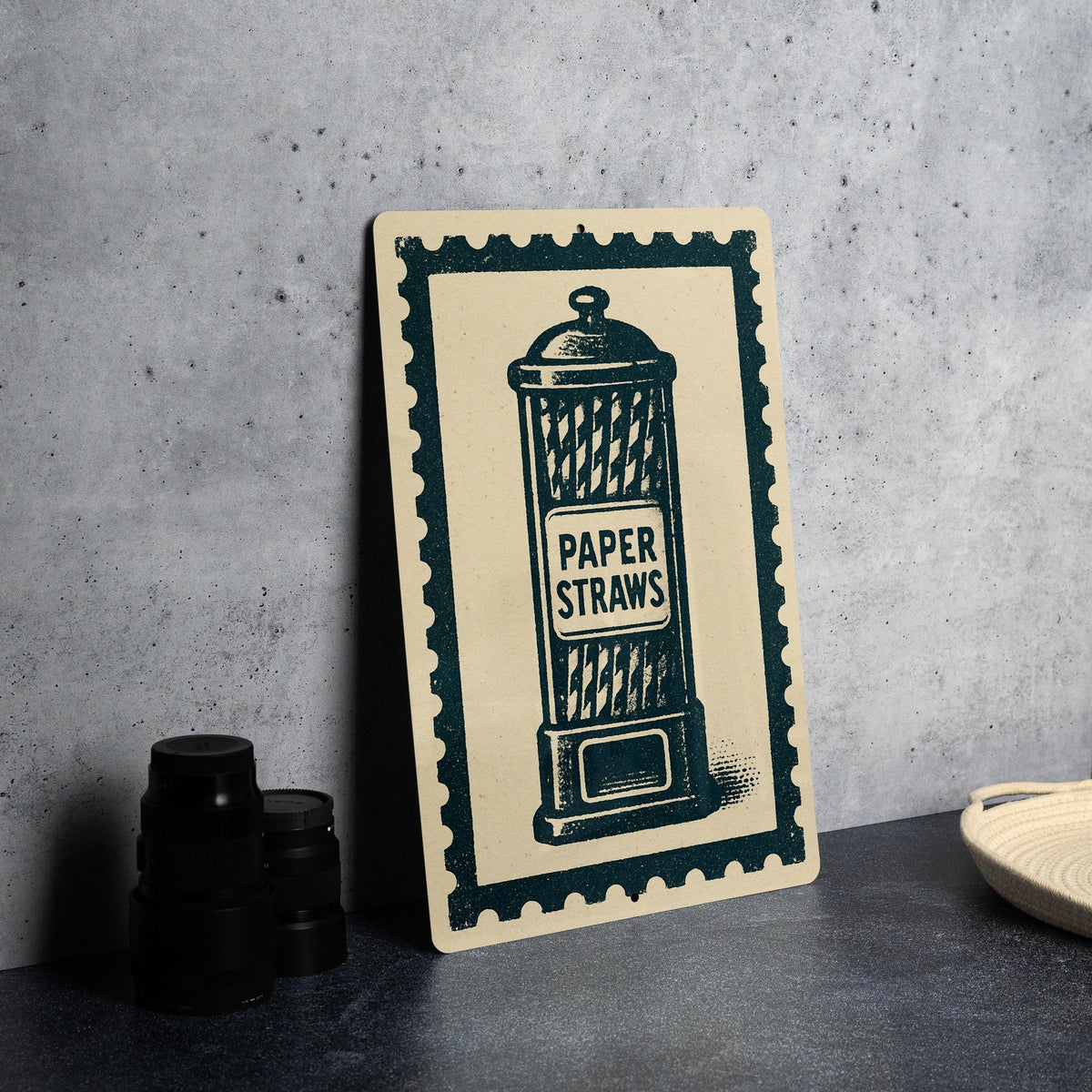 Vintage Paper Straw Dispenser Metal Sign – Retro Kitchen Wall Art, Stamp Style Tin Decor for Diner or Bar — photo 2