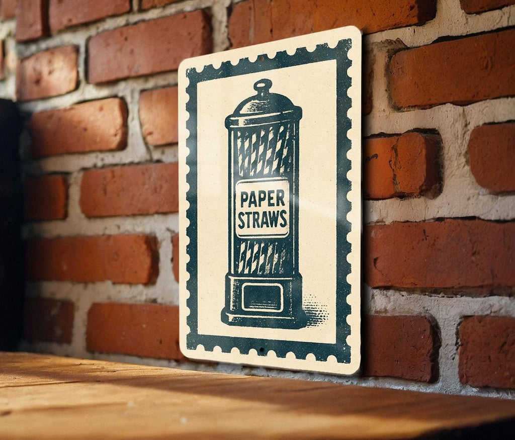 Vintage Paper Straw Dispenser Metal Sign – Retro Kitchen Wall Art, Stamp Style Tin Decor for Diner or Bar — photo 3