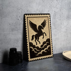 Pegasus Silhouette Metal Sign – Mythical Winged Horse Above Clouds Wall Art, Rustic Stamp Style Home Decor — photo 1