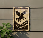 Pegasus Silhouette Metal Sign – Mythical Winged Horse Above Clouds Wall Art, Rustic Stamp Style Home Decor — photo 5