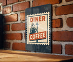 Retro Roadside Diner Coffee Metal Sign – Vintage Stamp Style Wall Art for Kitchen, Cafe, Bar, or Man Cave Decor — photo 1