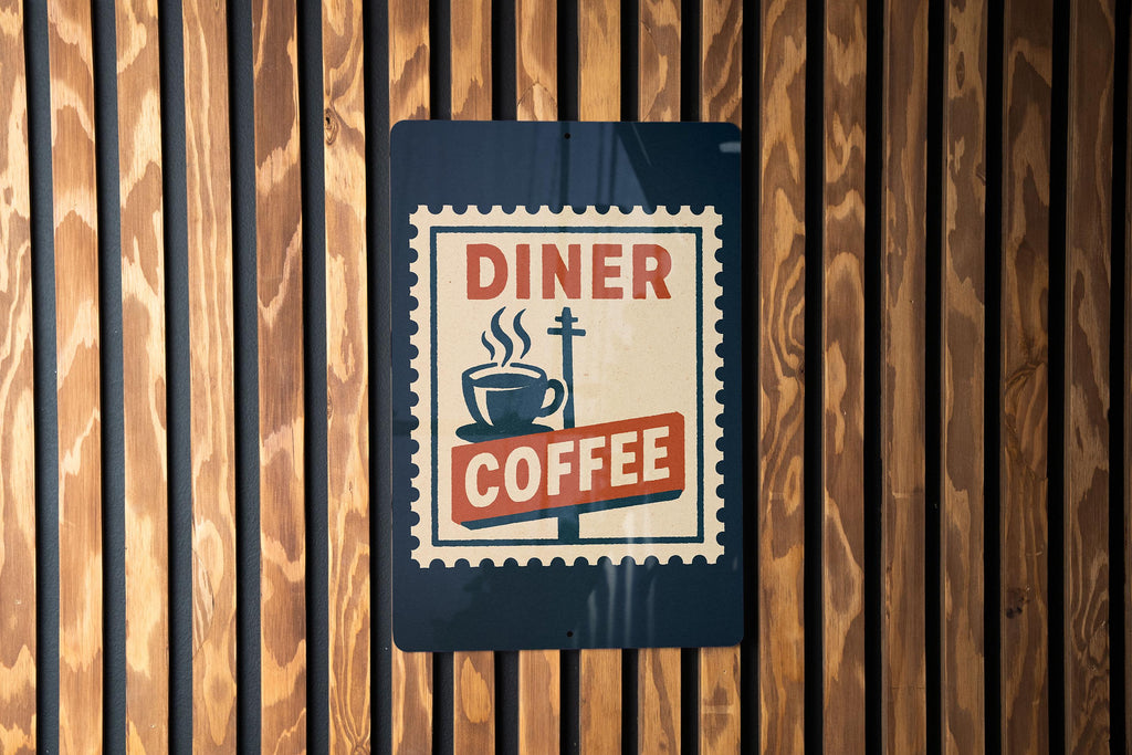 Retro Roadside Diner Coffee Metal Sign – Vintage Stamp Style Wall Art for Kitchen, Cafe, Bar, or Man Cave Decor — photo 2