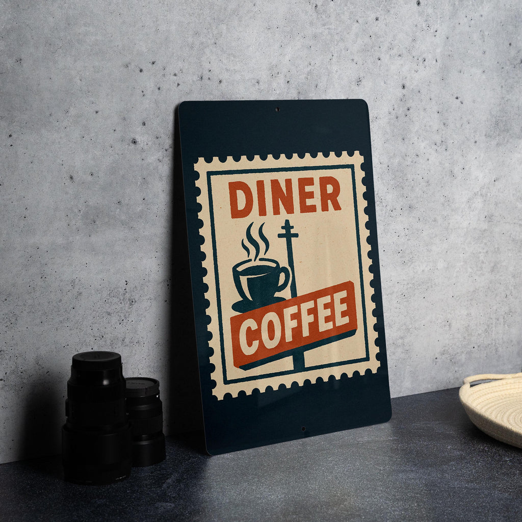 Retro Roadside Diner Coffee Metal Sign – Vintage Stamp Style Wall Art for Kitchen, Cafe, Bar, or Man Cave Decor — photo 3