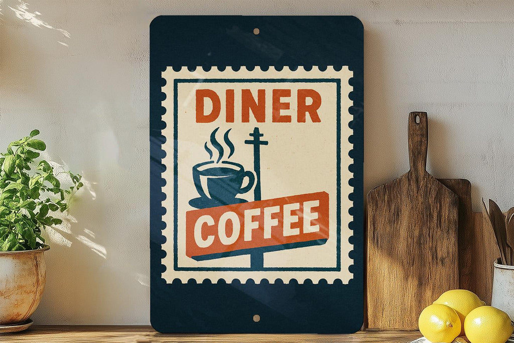 Retro Roadside Diner Coffee Metal Sign – Vintage Stamp Style Wall Art for Kitchen, Cafe, Bar, or Man Cave Decor — photo 4