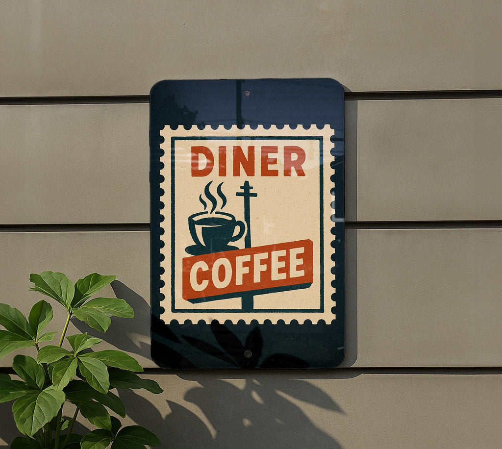 Retro Roadside Diner Coffee Metal Sign – Vintage Stamp Style Wall Art for Kitchen, Cafe, Bar, or Man Cave Decor — photo 5
