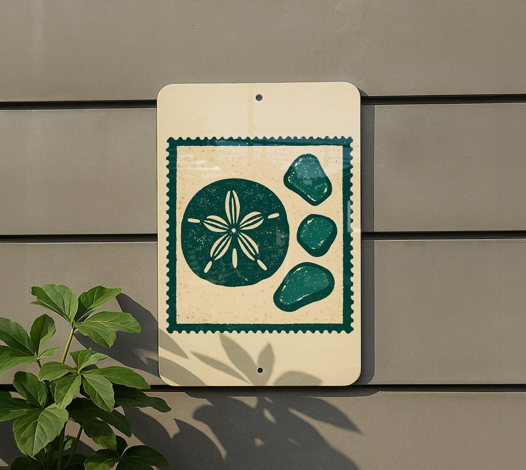 Coastal Sand Dollar & Sea Glass Metal Sign – Beach House Wall Art, Nautical Stamp Style Decor for Ocean Lovers — photo 5