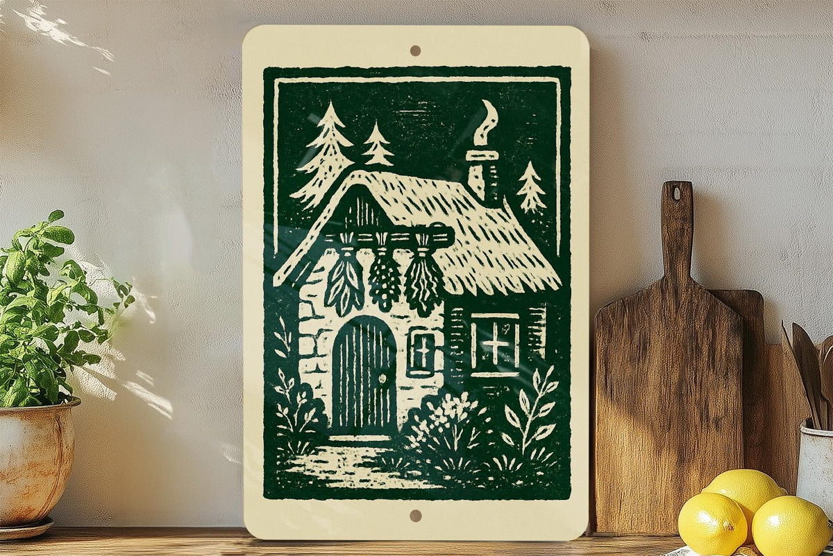 Witch's Cottage Metal Sign – Rustic Herb Bundle Art, Vintage Stamp Style Wall Decor for Witches, Mystical Garden Sign — photo 4