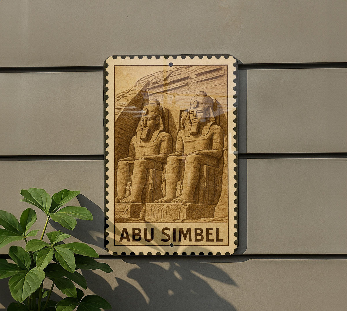 Abu Simbel Colossi Metal Sign – Ancient Egyptian Wall Art, Pharaoh Statue Decor, Vintage Stamp Style Plaque — photo 5