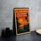 Alabama Bayfront Sunset Drive Metal Sign – Vintage Stamp Style Wall Art, Coastal Home Decor, Retro Beach Road Sign — photo 4