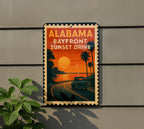 Alabama Bayfront Sunset Drive Metal Sign – Vintage Stamp Style Wall Art, Coastal Home Decor, Retro Beach Road Sign — photo 5