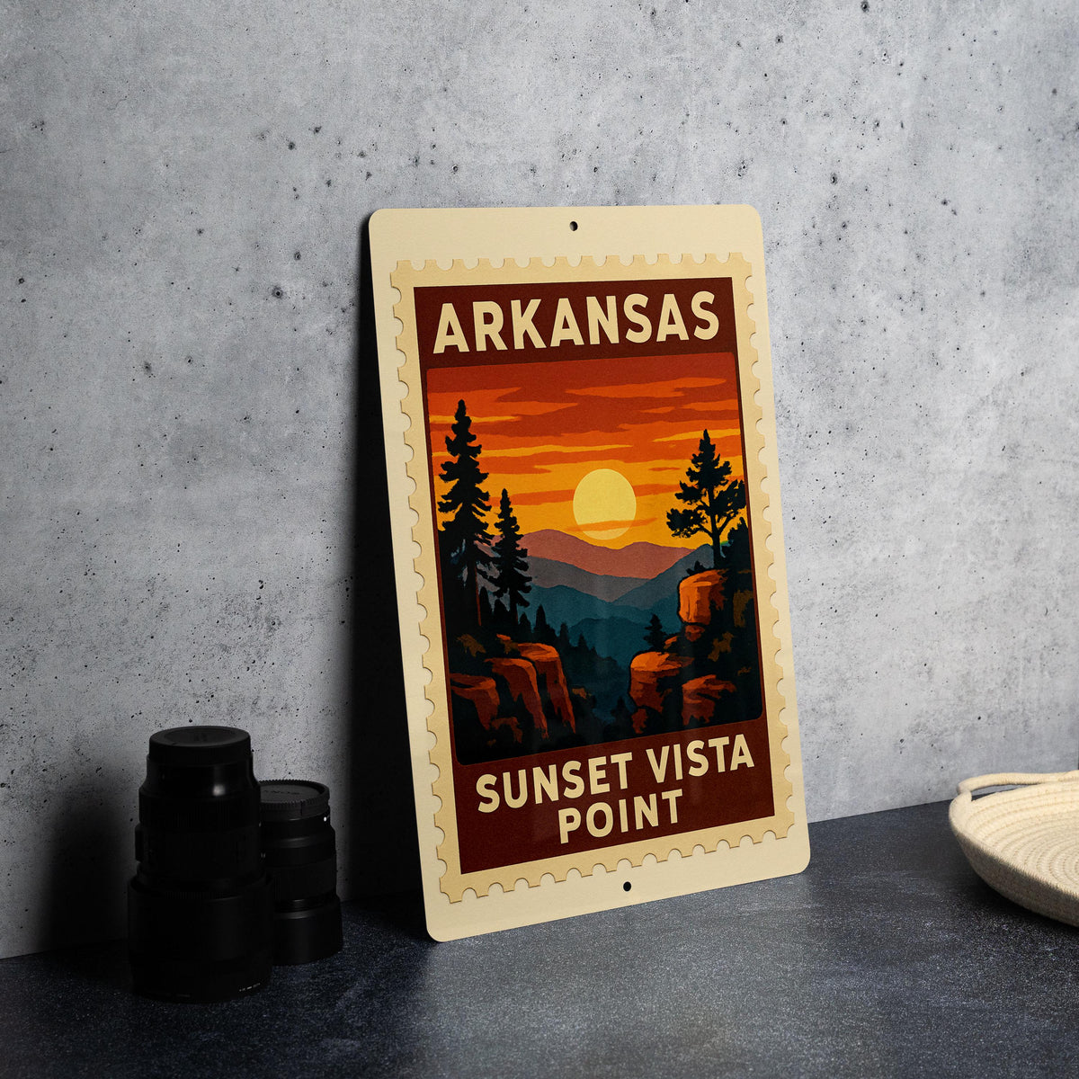 Arkansas Sunset Vista Point Metal Sign – Vintage Stamp Style Wall Art for Home, Cabin, RV, Bar, or Man Cave Decor — photo 3