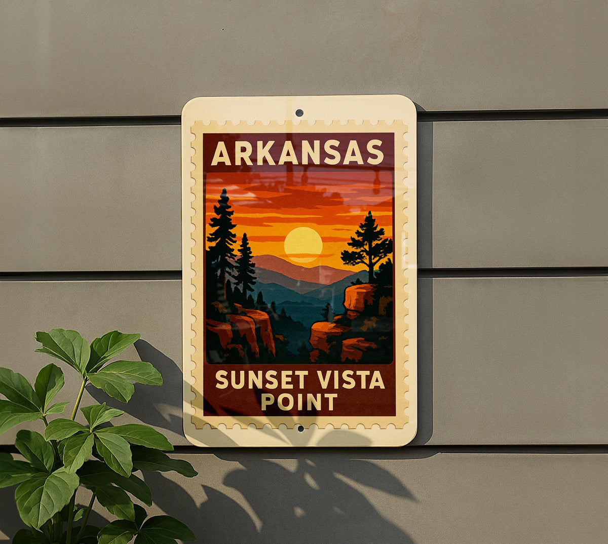 Arkansas Sunset Vista Point Metal Sign – Vintage Stamp Style Wall Art for Home, Cabin, RV, Bar, or Man Cave Decor — photo 5