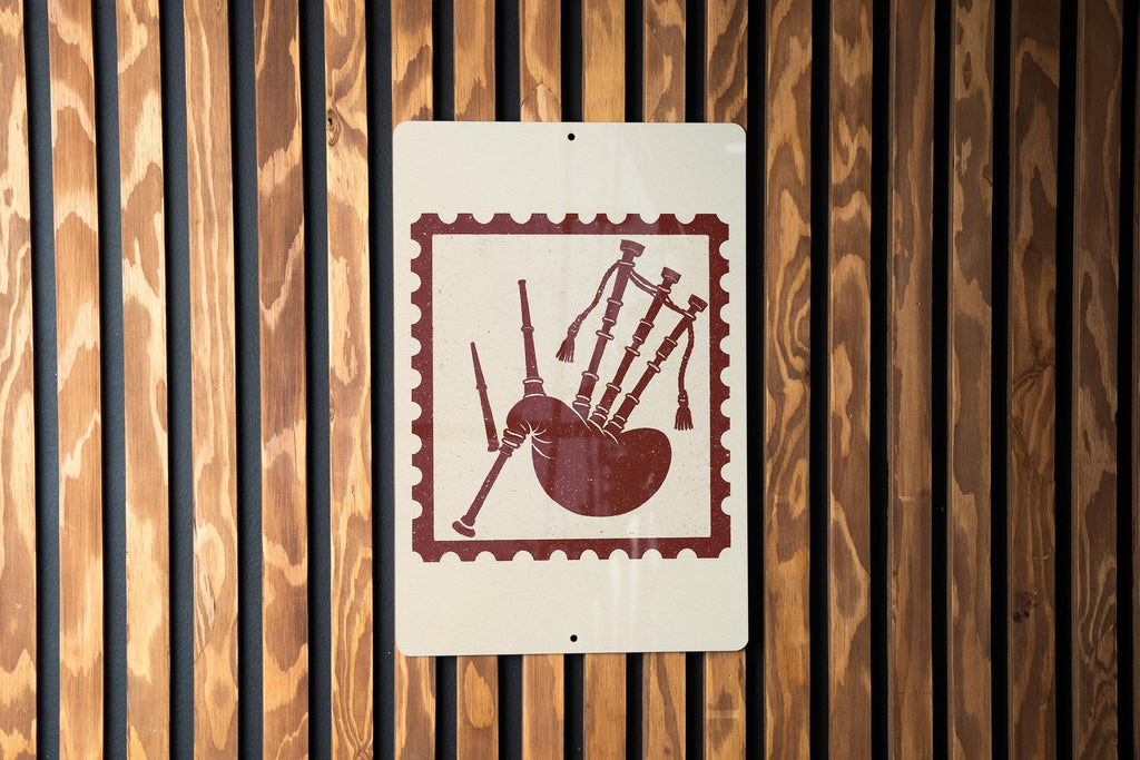 Bagpipes Metal Sign – Vintage Stamp Style Scottish Music Wall Art for Pub, Bar, Man Cave, Celtic Decor Gift — photo 3