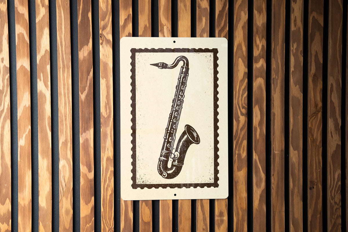 Bass Clarinet Metal Sign – Vintage Stamp Style Wall Art for Musicians, Music Room Decor, Clarinet Player Gift — photo 2
